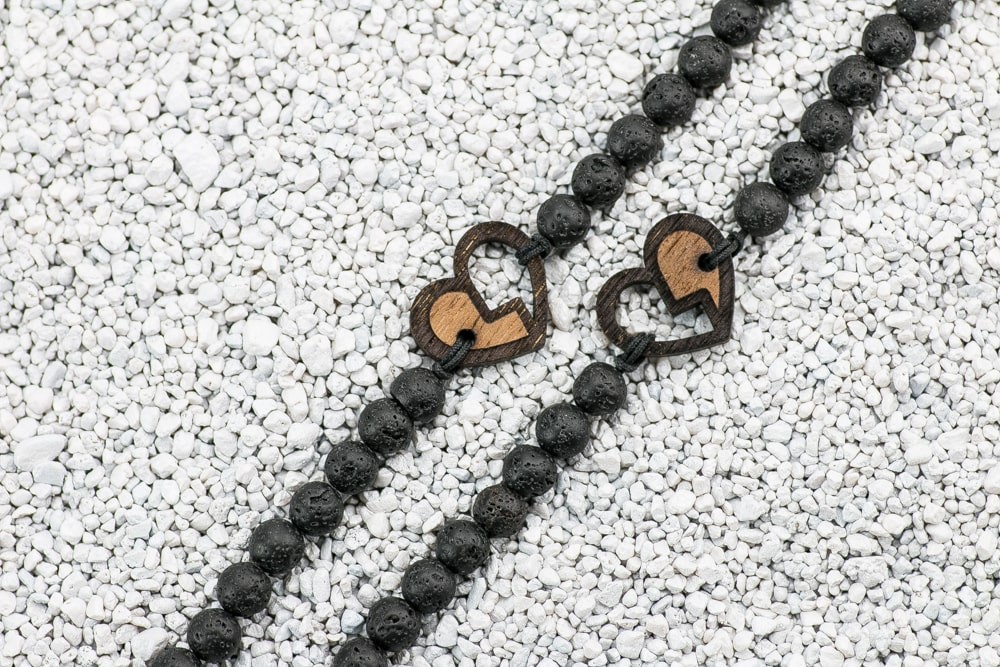 Wooden Bracelet Hearts Merbau Stone (Set of 2 items)