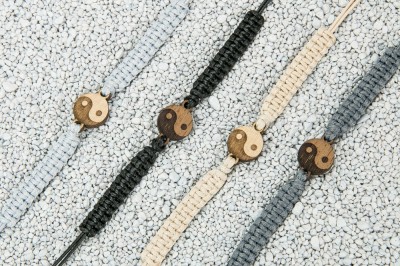 Wooden Bracelet Yin Yang Anigre Cotton