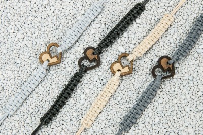 Wooden Bracelet Hearts Anigre Cotton (Set of 2 items)