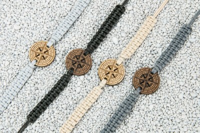 Wooden Bracelet Compass Anigre Cotton