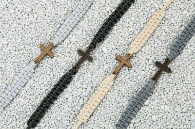 Wooden Bracelet Cross Merbau Cotton