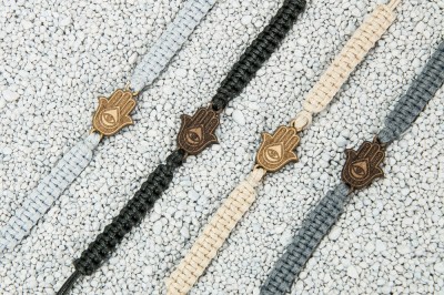 Wooden Bracelet Hamsa Anigre Cotton