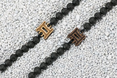Wooden Bracelet Zodiac Sign  Gemini  Merbau Stone