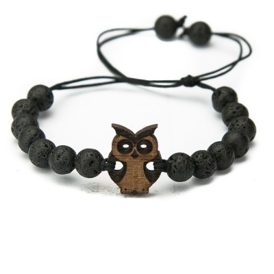 Wooden Bracelet Little Owl Merbau Stone