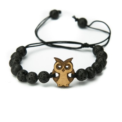 Wooden Bracelet Little Owl Anigre Stone