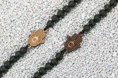 Wooden Bracelet Hamsa Anigre Stone