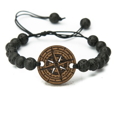 Wooden Bracelet Compass Merbau Stone