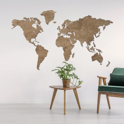 World Map Bewood  Plywood Birch  Walnut shade
