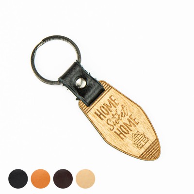 Wooden Keychain Leather Home Sweet Home Anigre