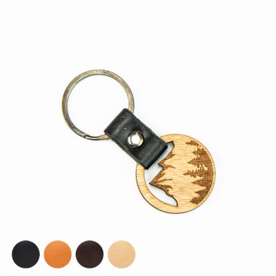 Wooden Keychain Leather Mountains Anigre