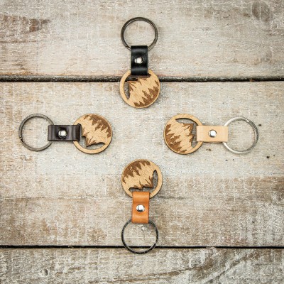 Wooden Keychain Leather Mountains Anigre