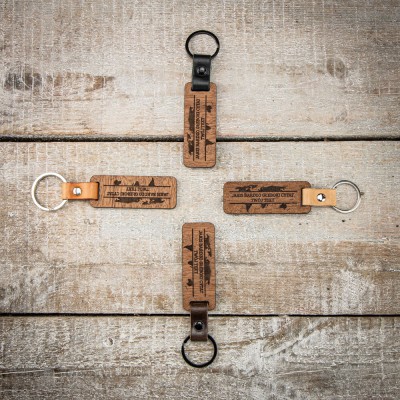 Wooden Personalized Leather Map Keychain Plus Your Text Merbau