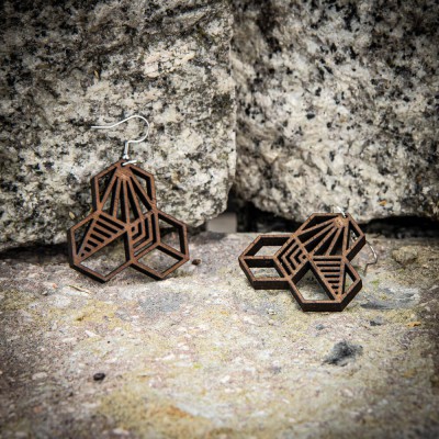 Wooden earrings HONEYCOMB Merbau